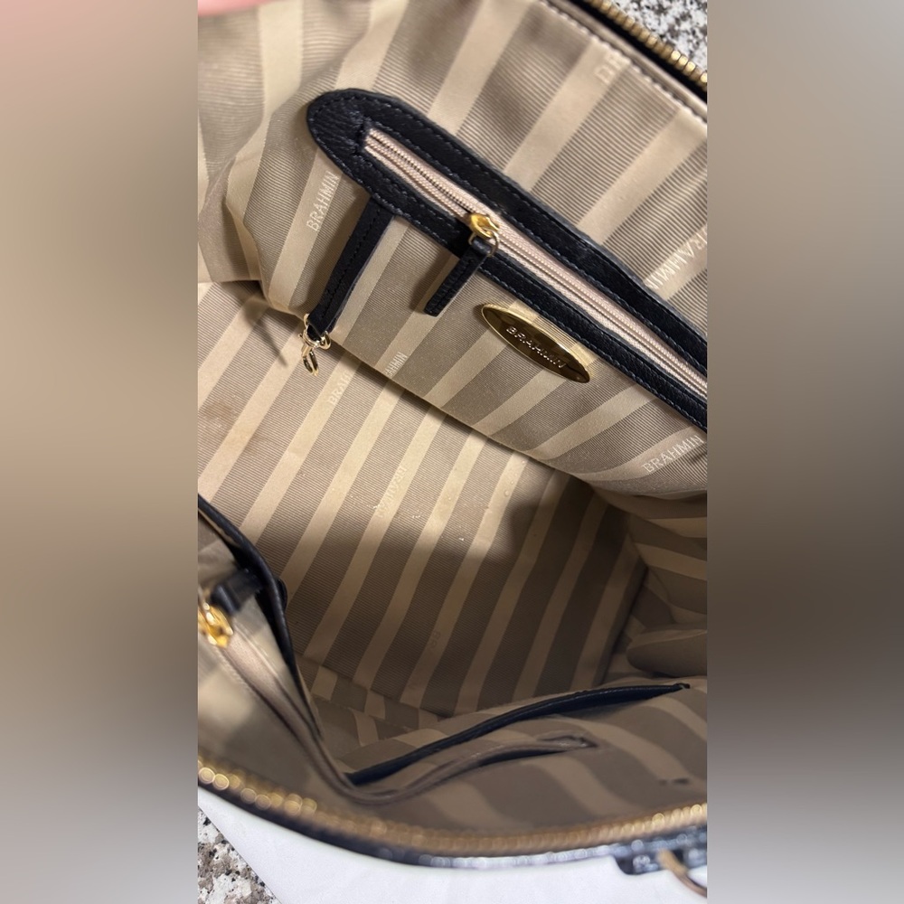 Brahmin Black and Tan Striped Satchel Vivian in Saint Tropez/ Rare - Picture 9 of 14